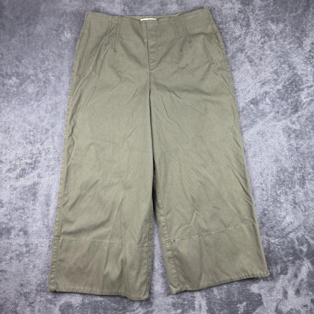 Spanx Pants Womens XL Green Wide Leg Twill Cropped High Rise Stretch Casual